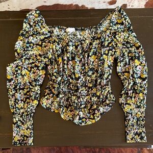 Ten Sixty Sherman Black Floral Smocked Blouse